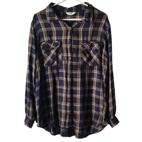 Terra & Sky Soft Button down Flannel Shirt Autumn Tartan/Navy Size 2X - Picture 2 of 13